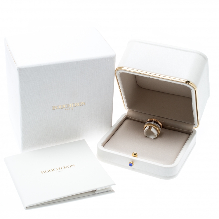 Pre Owned Boucheron Quatre Classique Diamond 18k Three Tone Gold Band Ring Size 55