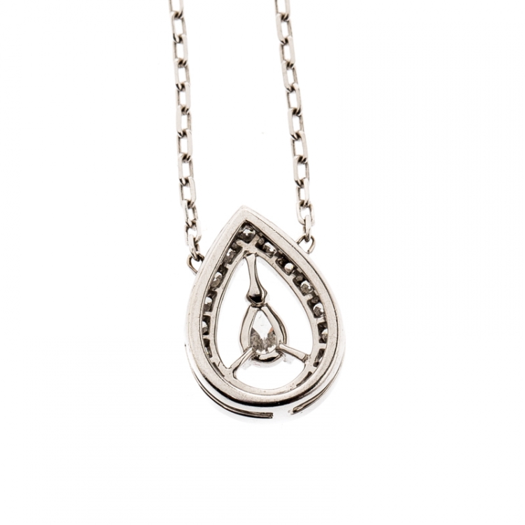 Pre Owned Boucheron Ava Pear Diamond 18k White Gold Pendant Necklace 
