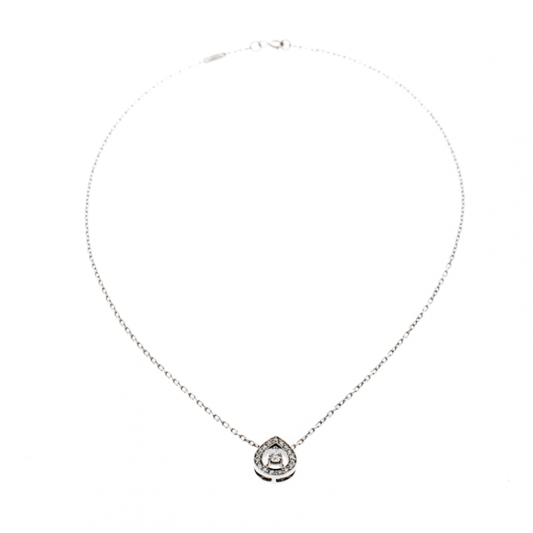 Pre Owned Boucheron Ava Pear Diamond 18k White Gold Pendant Necklace 