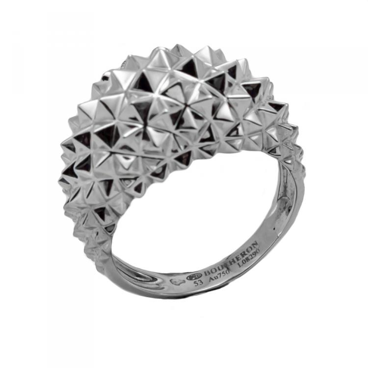 Pre Owned Boucheron White Gold Hedgehog Diamond Ring Size 53