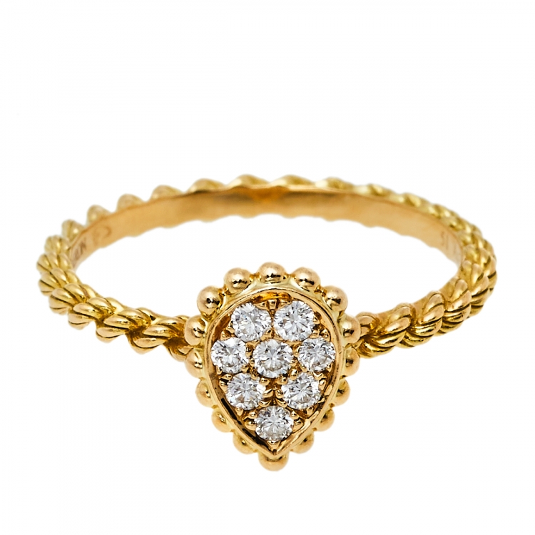 Pre Owned Boucheron Serpent Boheme Diamond 18K Yellow Gold XS Motif Ring Size 51