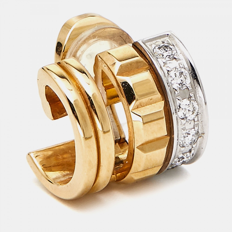 Pre Owned Boucheron Quatre Radiant Edition Diamond 18K Two Tone Gold Single Clip-on Earring
