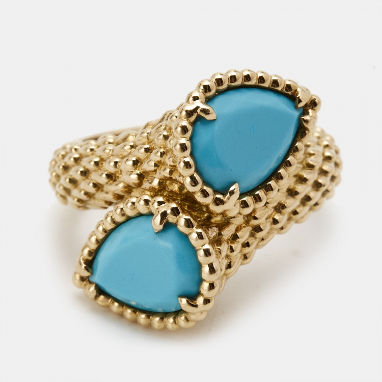 Pre Owned Boucheron Toi Et Moi Serpent Boheme Turquoise 18k Yellow Gold Ring Size 51