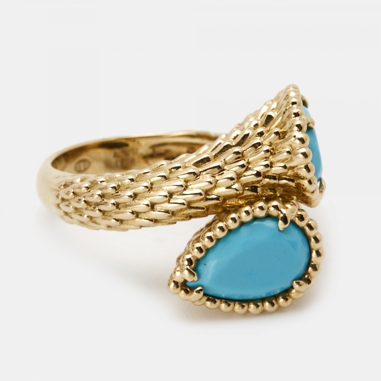 Pre Owned Boucheron Toi Et Moi Serpent Boheme Turquoise 18k Yellow Gold Ring Size 51