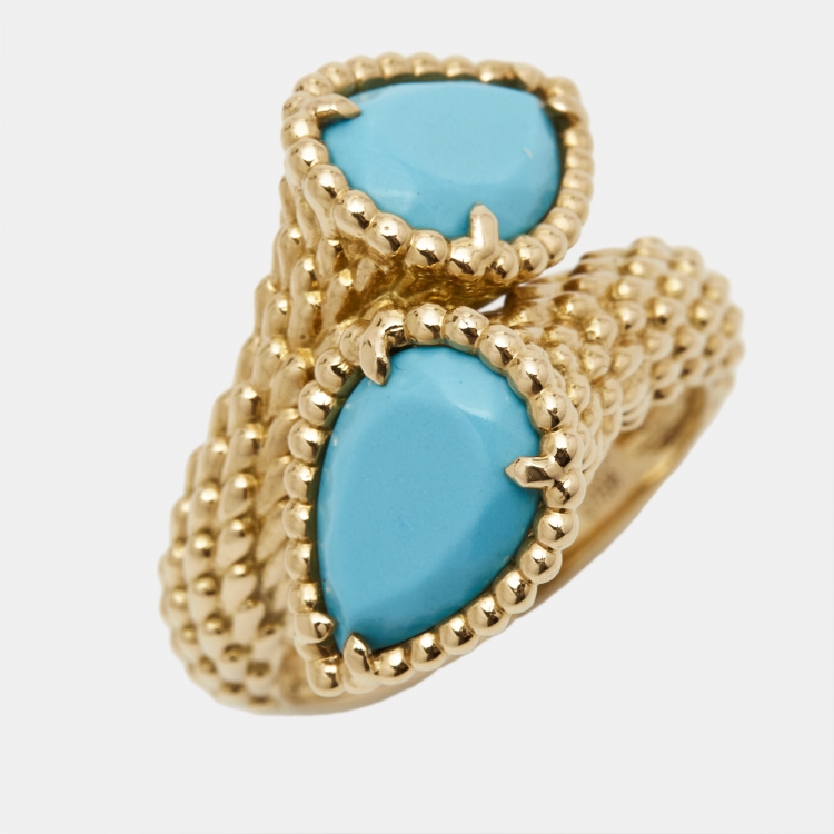 Pre Owned Boucheron Toi Et Moi Serpent Boheme Turquoise 18k Yellow Gold Ring Size 51