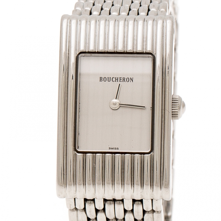 Pre Owned Boucheron Silver Stainless Steel Reflet Womens Wristwatch 18 mm