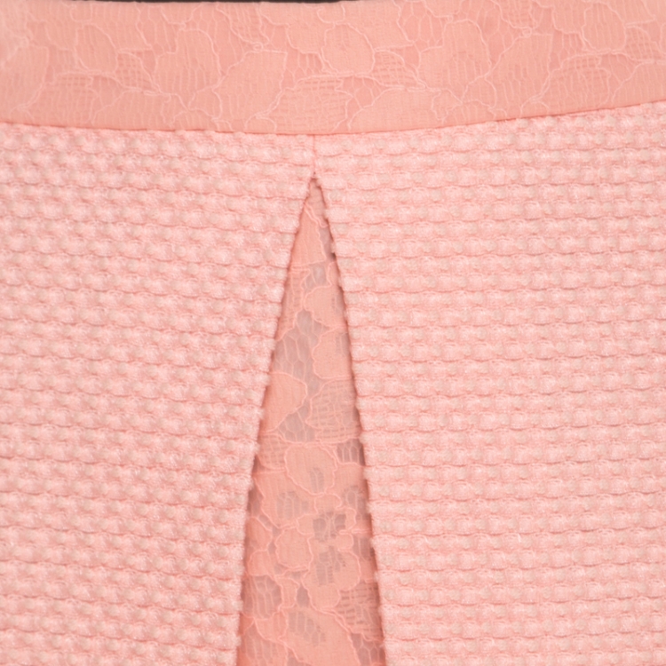 Pre Owned Boutique Moschino Pink Textured Jacquard and Floral Lace Layered Skirt M