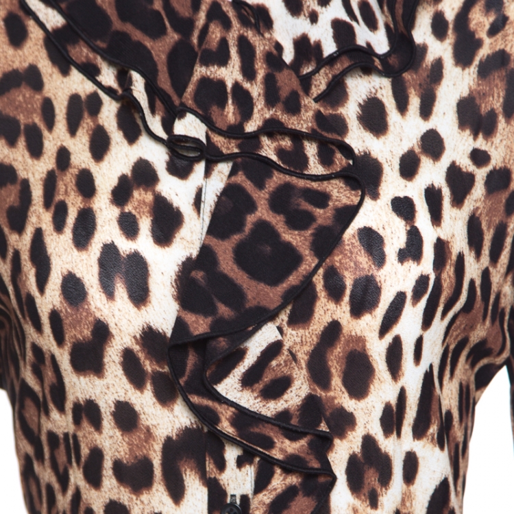 Pre Owned Boutique Moschino Brown Leopard Print Blouse and Maxi Skirt Set M/S