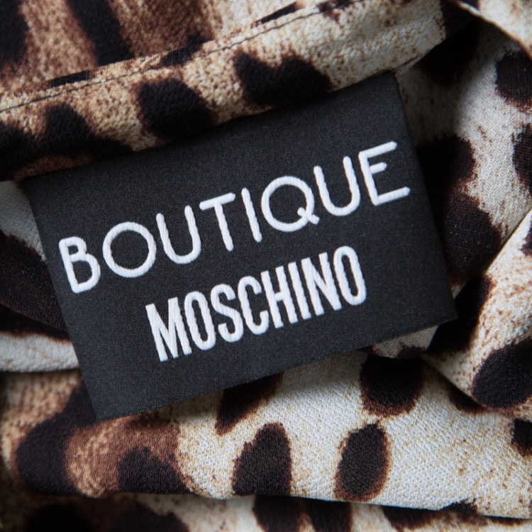 Pre Owned Boutique Moschino Brown Leopard Print Blouse and Maxi Skirt Set M/S