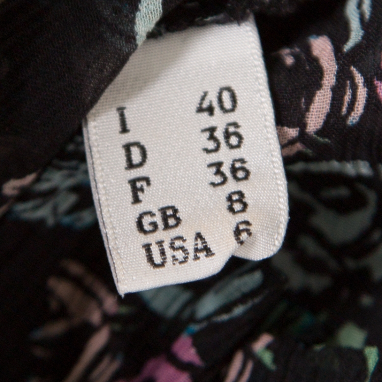 مملوكة مسبقًا Boutique Moschino Black Abstract Floral Print Ruffle Detail Crinkled Silk Blouse S