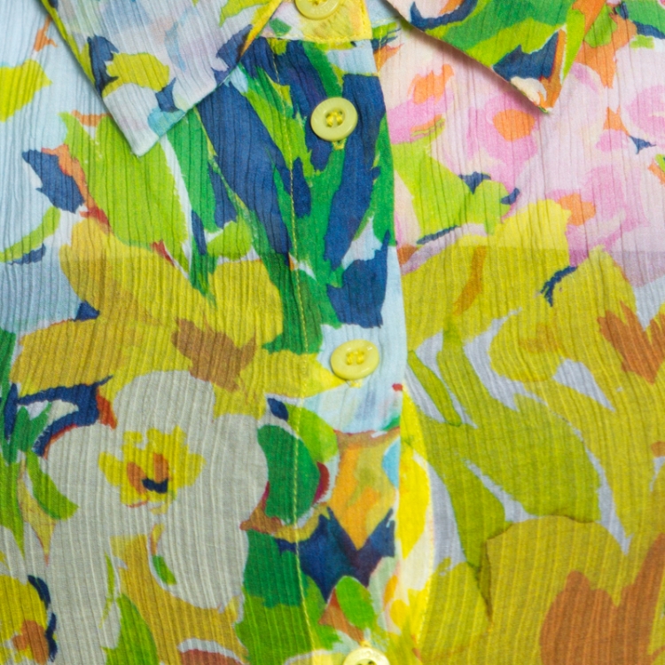 Pre Owned Boutique Moschino Watercolor Floral Printed Sheer Chiffon Shirt L