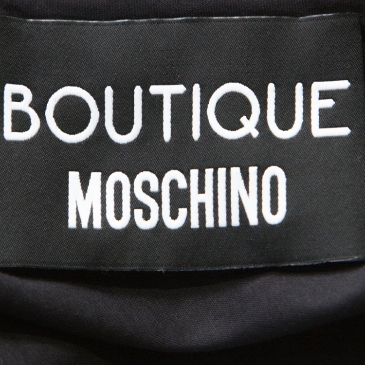 Pre Owned Boutique Moschino Black and Blue Polka Dot Cotton Ruffle Trim Belted Dress L 