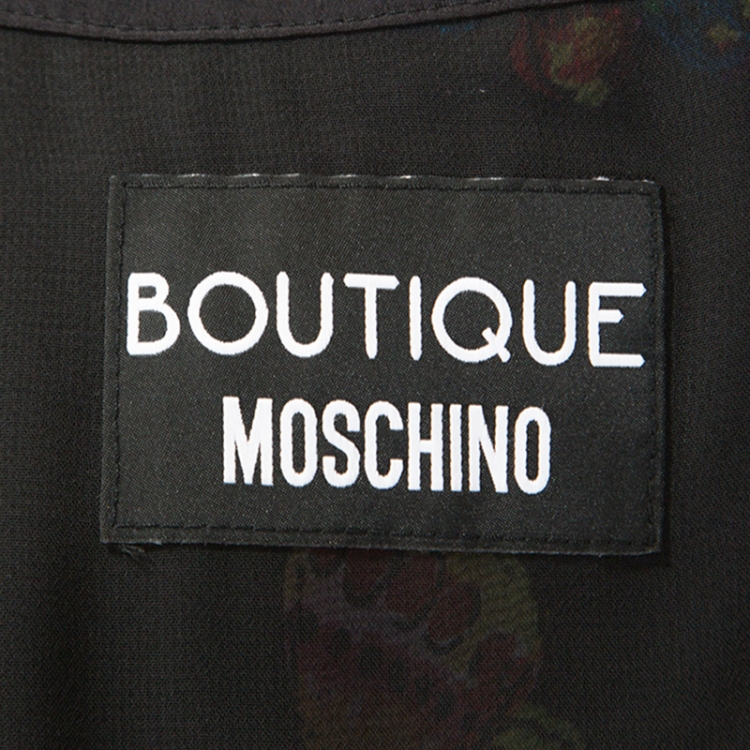 Pre Owned Boutique Moschino Black Butterfly Printed Silk Dress L