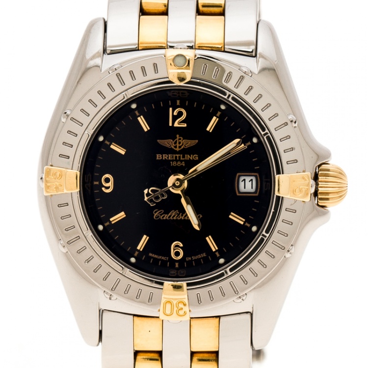 Pre Owned Breitling Black Gold Plated And Stainless Steel Callistino B52045.1 Women's Wristwatch 28 mm