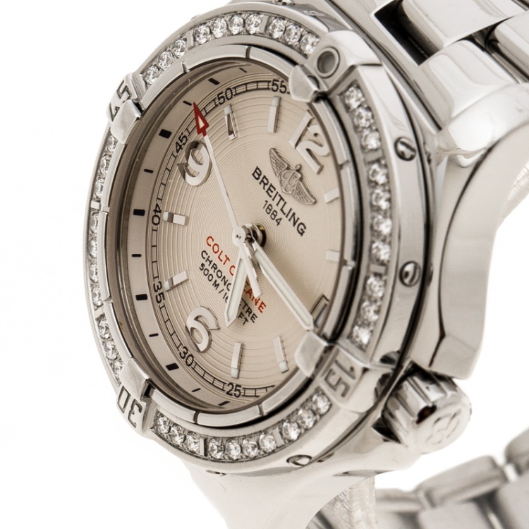 Pre Owned Breitling Ivory Stainless Steel Colt Oceane A7738053 Women's Wristwatch 33 mm