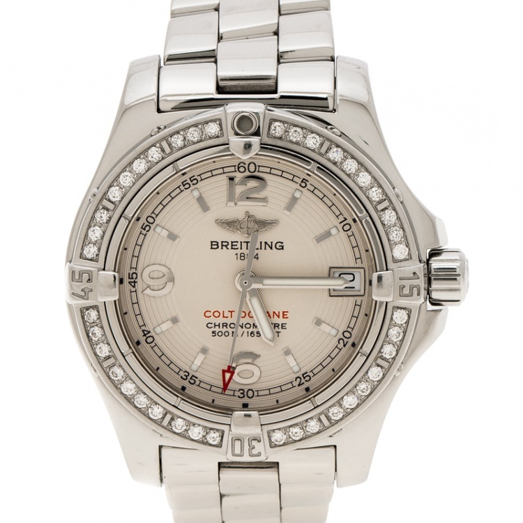 Pre Owned Breitling Ivory Stainless Steel Colt Oceane A7738053 Women's Wristwatch 33 mm