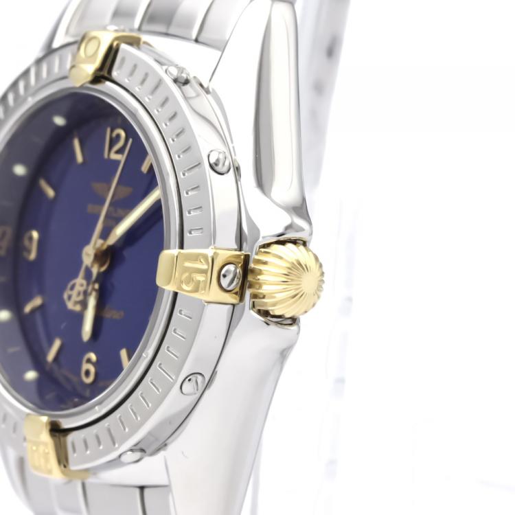 Pre Owned Breitling Blue 18K Yellow Gold and Stainless Steel Callistino Women's Wristwatch 27MM
