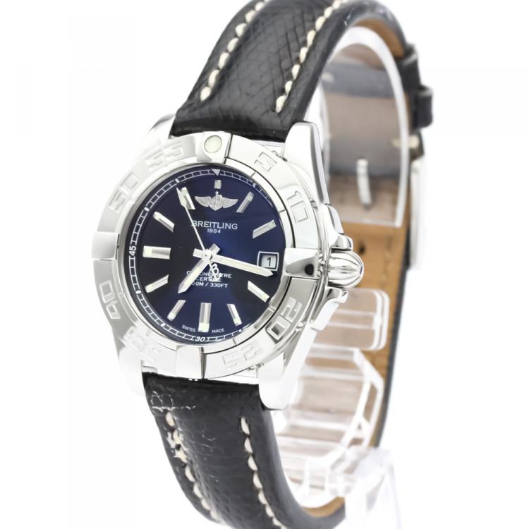Pre Owned Breitling Black Stainless Steel and Leather Galactic A71356 Women's Wristwatch 32MM