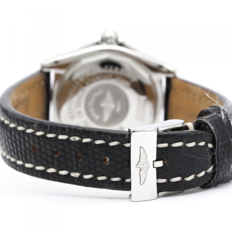 Pre Owned Breitling Black Stainless Steel and Leather Galactic A71356 Women's Wristwatch 32MM