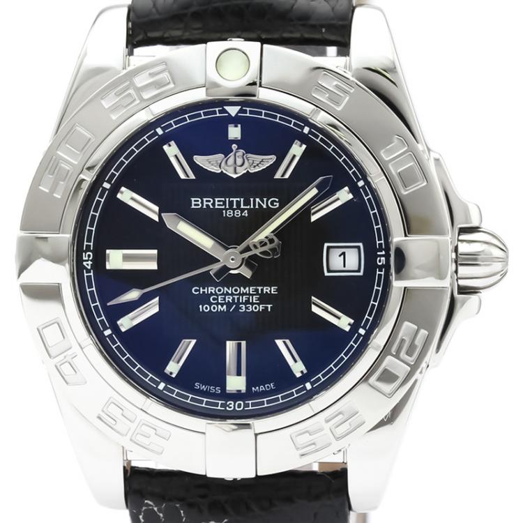 Pre Owned Breitling Black Stainless Steel and Leather Galactic A71356 Women's Wristwatch 32MM