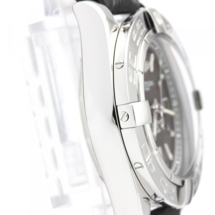 Pre Owned Breitling Black Stainless Steel and Leather Galactic A71356 Women's Wristwatch 32MM