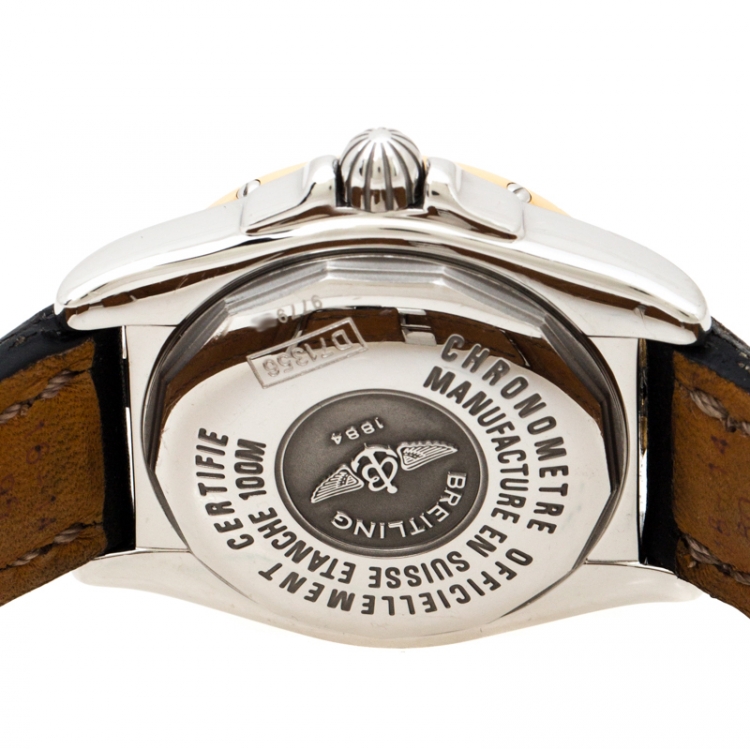 Pre Owned Breitling Black 18K Yellow Gold Stainless Steel Leather Cockpit D71356 Women's Wristwatch 32 mm
