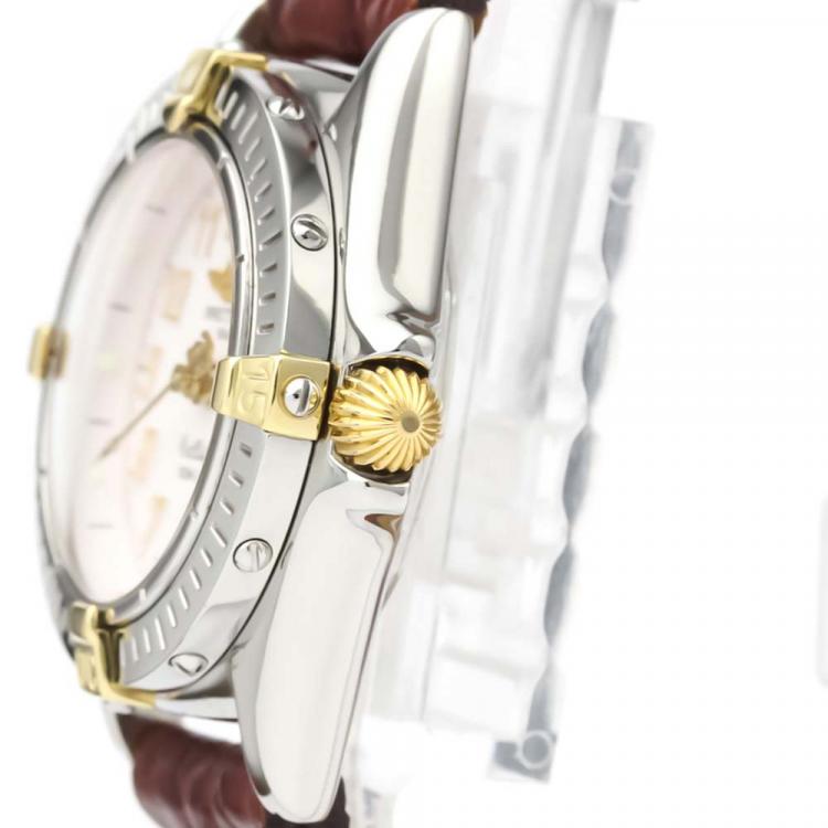 Pre Owned Breitling White 18K Yellow Gold And Stainless Steel Callistino Quartz B52345 Women's Wristwatch 28 MM