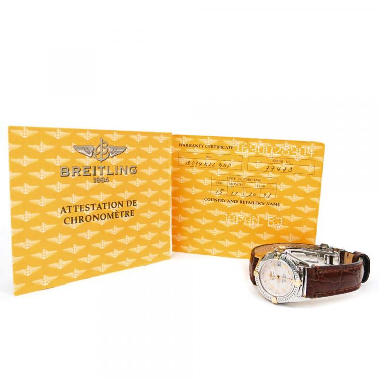 Pre Owned Breitling White 18K Yellow Gold And Stainless Steel Callistino Quartz B52345 Women's Wristwatch 28 MM