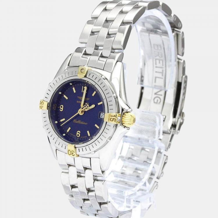 Pre Owned Breitling Blue 18K Yellow Gold And Stainless Steel Callistino B52045.1 Women's Wristwatch 28 mm