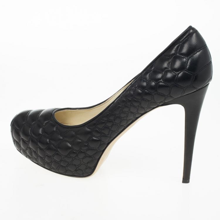 Pre Owned Brian Atwood Black Quilted Leather Maniac Pump Size 40.5