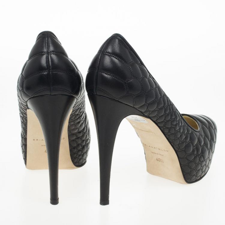 Pre Owned Brian Atwood Black Quilted Leather Maniac Pump Size 40.5