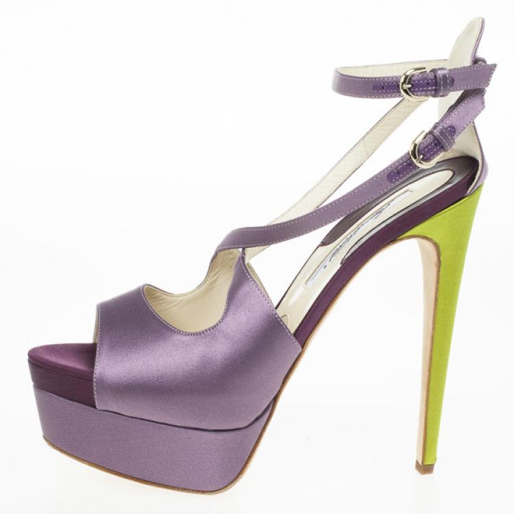 Pre Owned Brian Atwood Purple Satin Alexie Platform Sandals Size 39