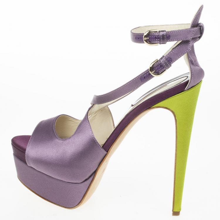 Pre Owned Brian Atwood Purple Satin Alexie Platform Sandals Size 39