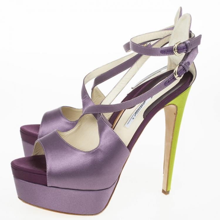 Pre Owned Brian Atwood Purple Satin Alexie Platform Sandals Size 39