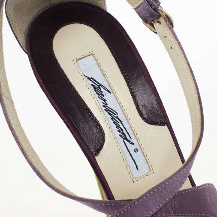 Pre Owned Brian Atwood Purple Satin Alexie Platform Sandals Size 39
