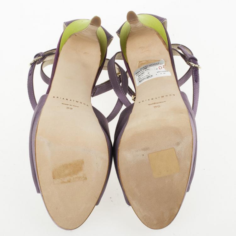 Pre Owned Brian Atwood Purple Satin Alexie Platform Sandals Size 39