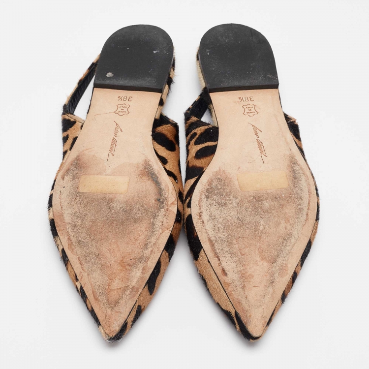 Pre Owned Brian Atwood Beige/Black Pony Hair Slingback Flat Sandals Size 38.5