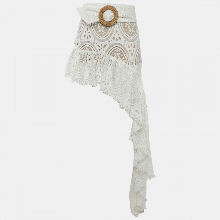 Pre Owned Bronx & Banco White Lace Belted Asymmetric Mini Skirt XS
