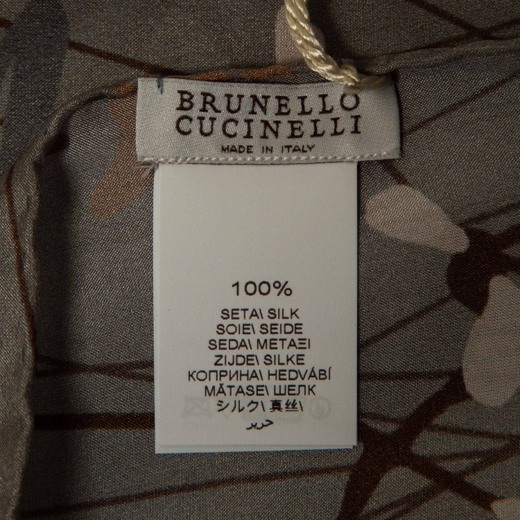 Pre Owned Brunello Cucinelli Grey Printed Silk Scarf