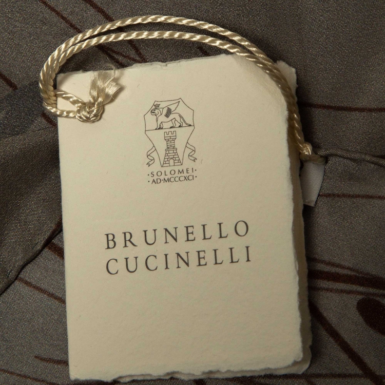 Pre Owned Brunello Cucinelli Grey Printed Silk Scarf