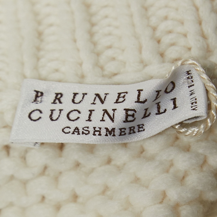 Pre Owned Brunello Cucinelli White Cashmere Cable-Knit Zip-Up Jacket M