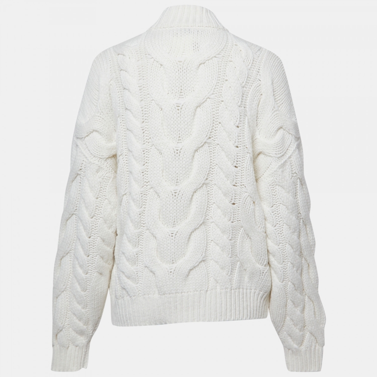 Pre Owned Brunello Cucinelli White Cashmere Cable-Knit Zip-Up Jacket M