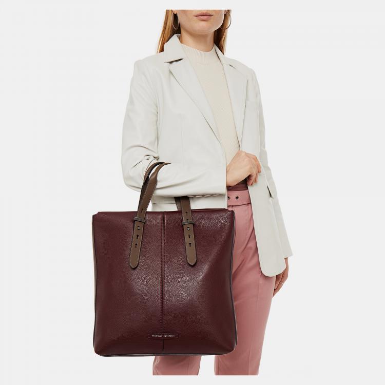 Pre Owned Brunello Cucinelli Pebbled Leather Embellished Tote