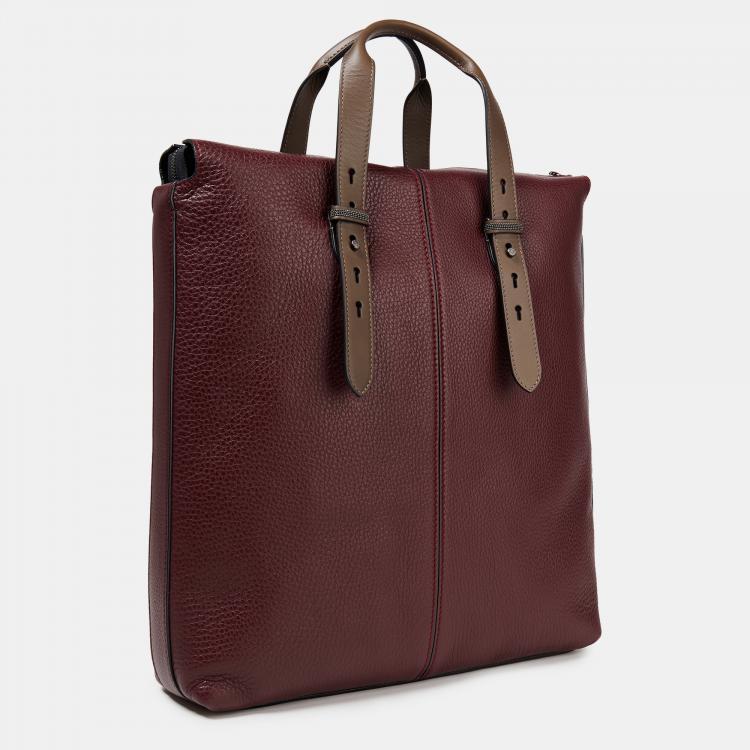 Pre Owned Brunello Cucinelli Pebbled Leather Embellished Tote