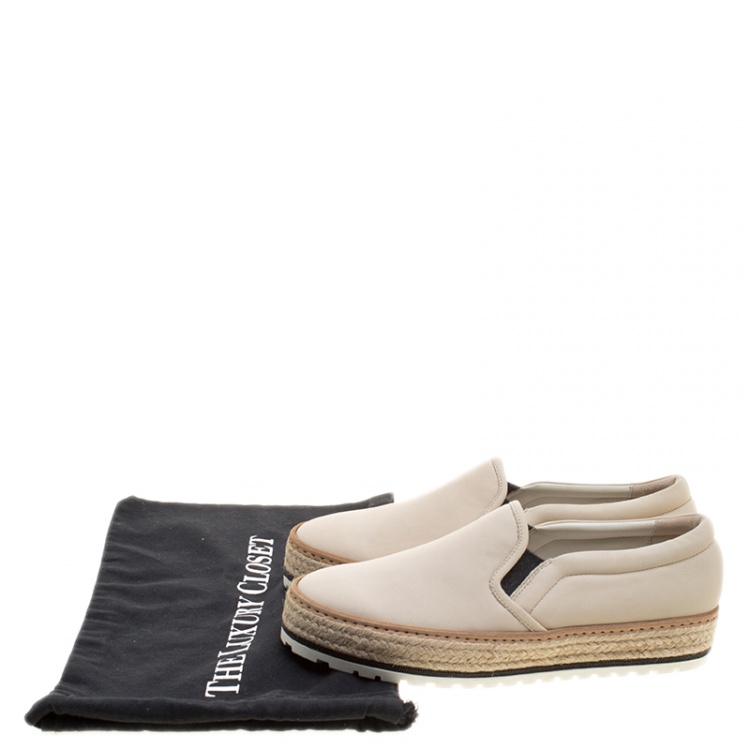 Pre Owned Brunello Cucinelli Beige Leather Espadrille Slip On Sneakers Size 40