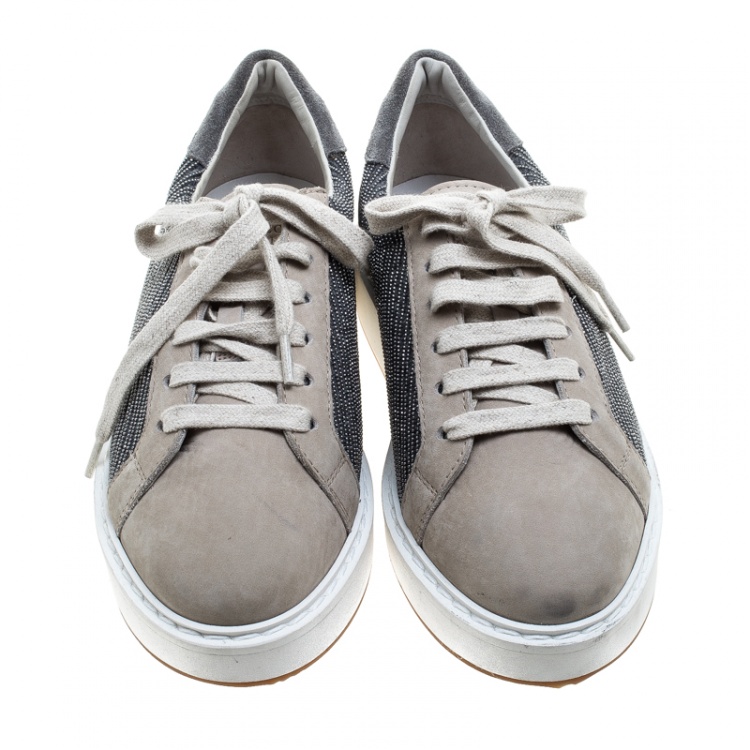 Pre Owned Brunello Cucinelli Beige Nubuck Paneled Platform Sneakers Size 40