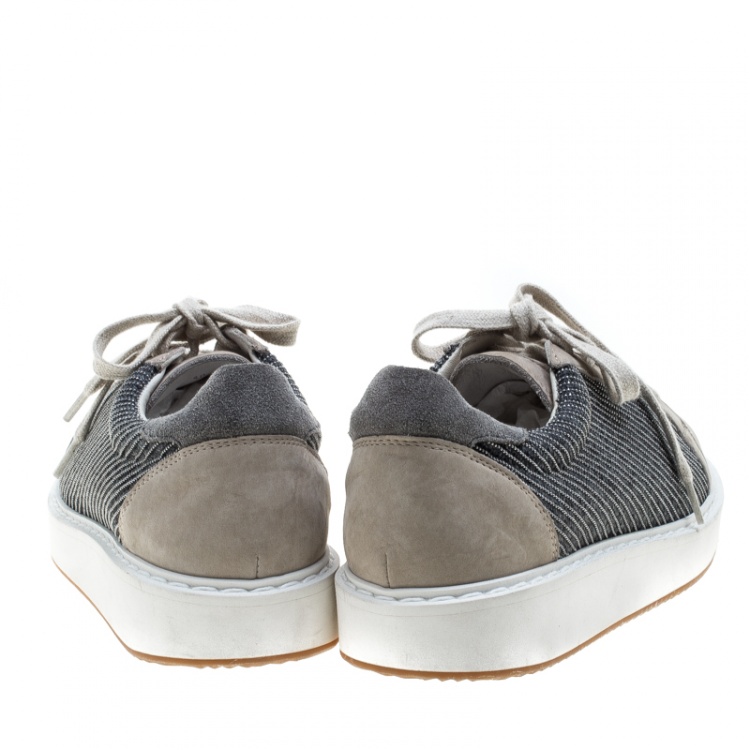 Pre Owned Brunello Cucinelli Beige Nubuck Paneled Platform Sneakers Size 40