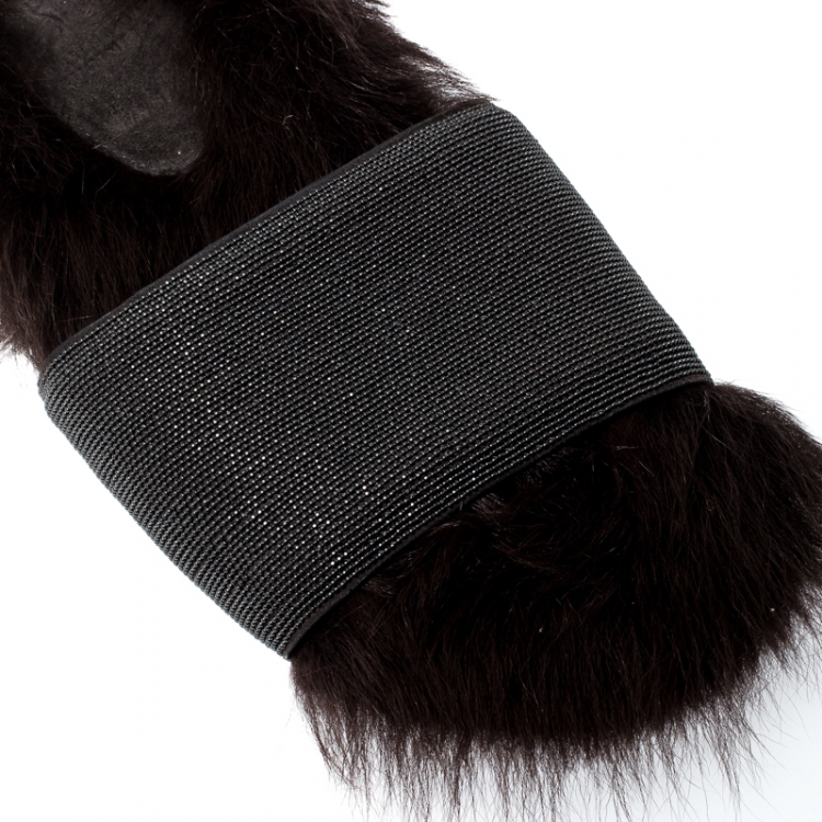 Pre Owned Brunello Cucinelli Brown Monile Bead And Shearling Slip On Slides Size 37