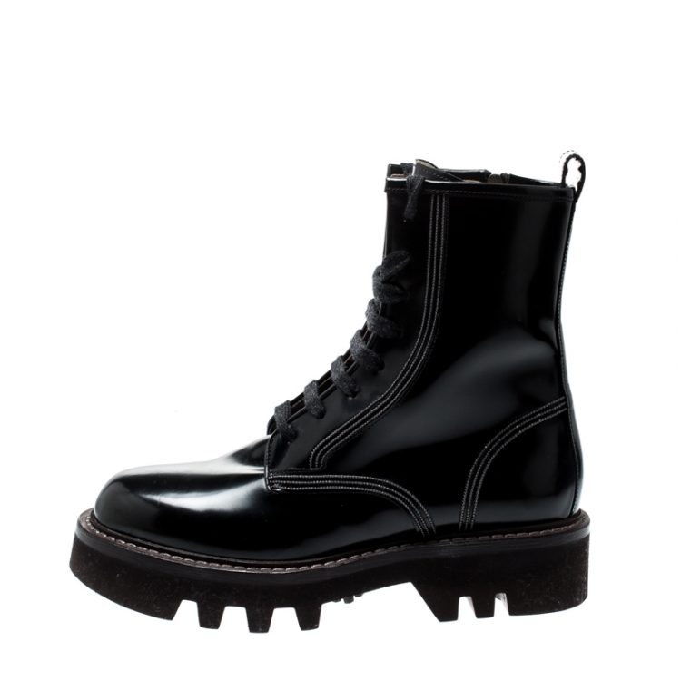 Pre Owned Brunello Cucinelli Black Biker Lace Up Ankle Boots Size 40