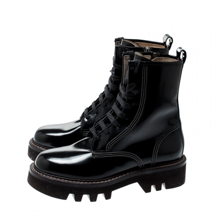 Pre Owned Brunello Cucinelli Black Biker Lace Up Ankle Boots Size 40